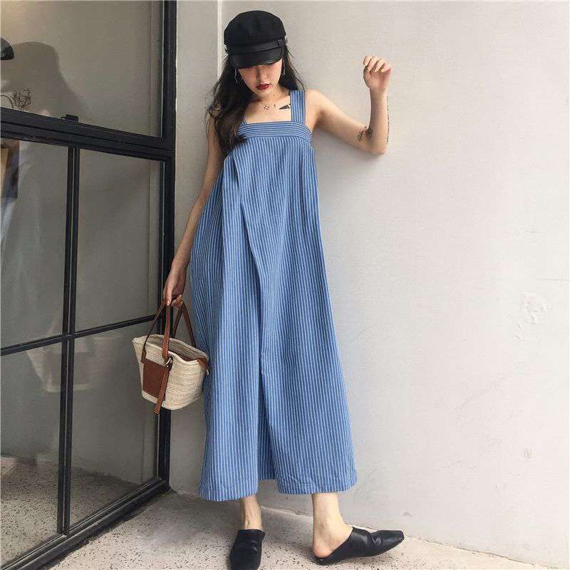 Fashion Loose High Waist Striped Leisure Jumpsuits-S-Blue-Free Shipping at meselling99