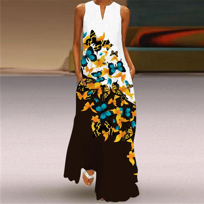 Women Vinage Floral Print V-neck Summer Long Maxi Dresses 1400-Maxi Dresses-4-S-Free Shipping at meselling99