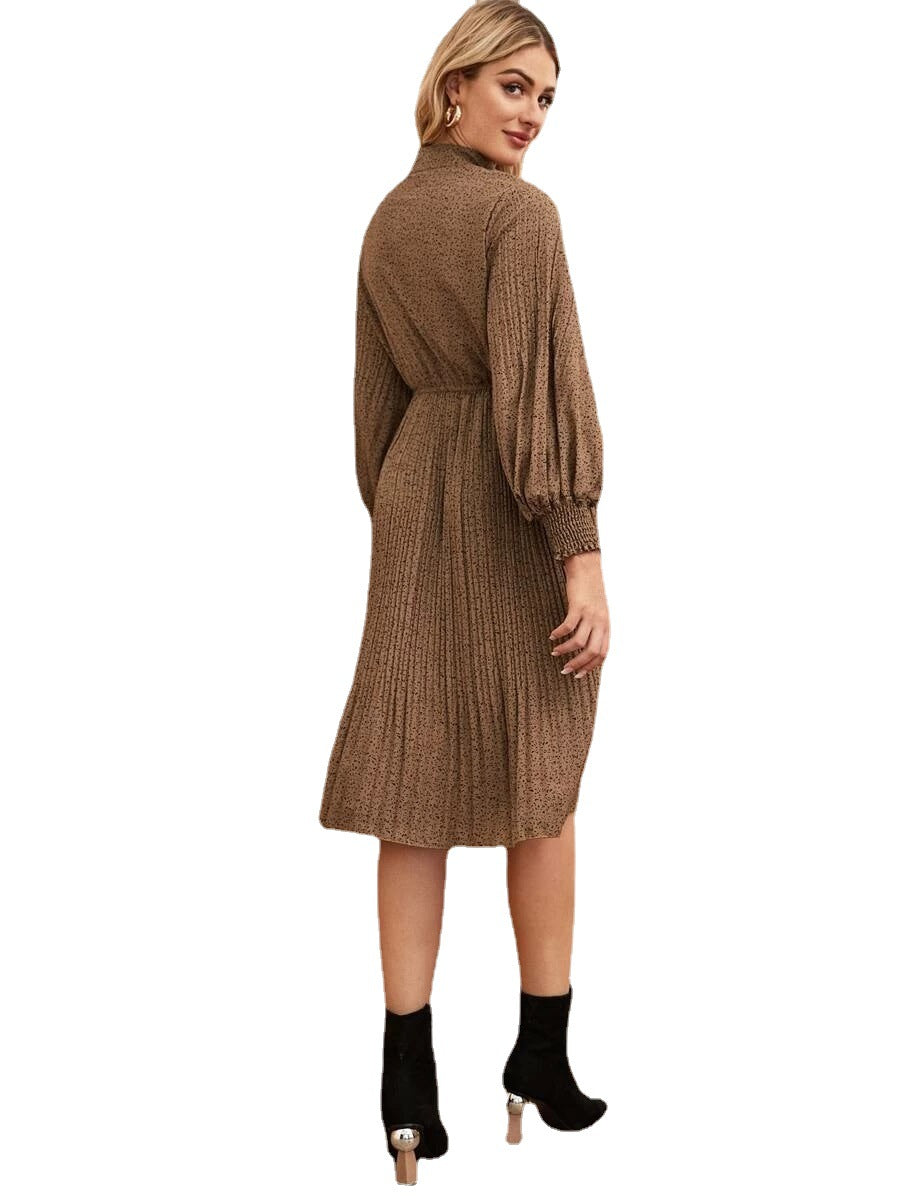 Casual Brown Dot Print Elegant Holiday Long Sleeves Dresses-Dresses-Free Shipping at meselling99