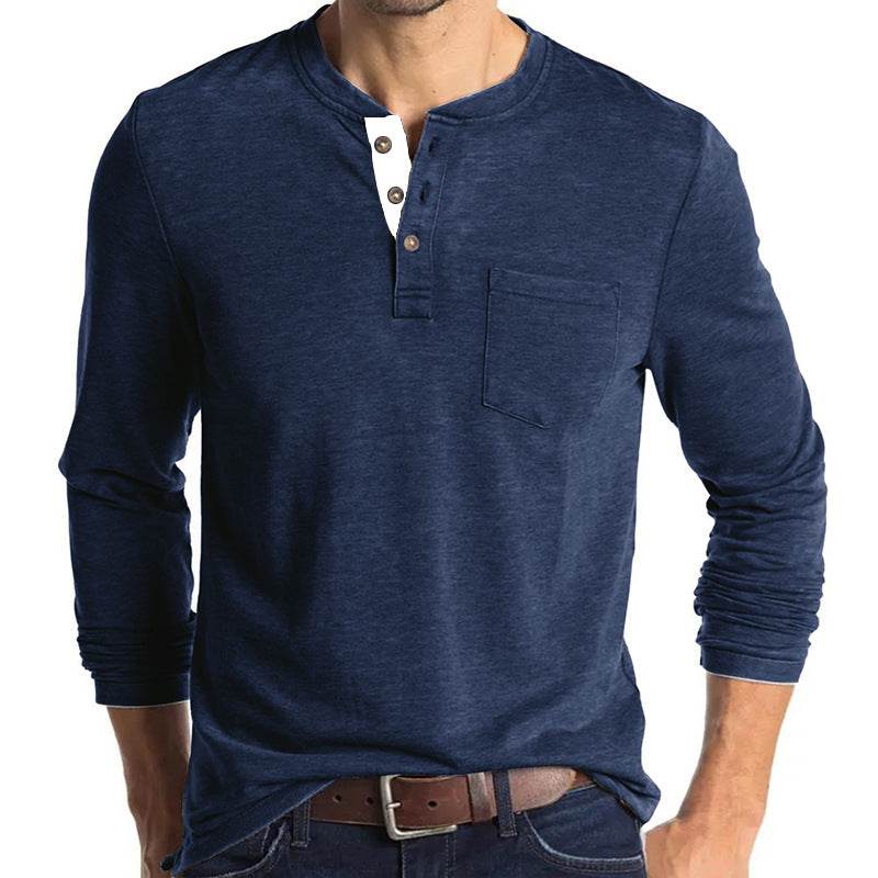 Casual Long Sleeves T Shirts for Men-Shirts & Tops-Navy Blue-S-Free Shipping at meselling99