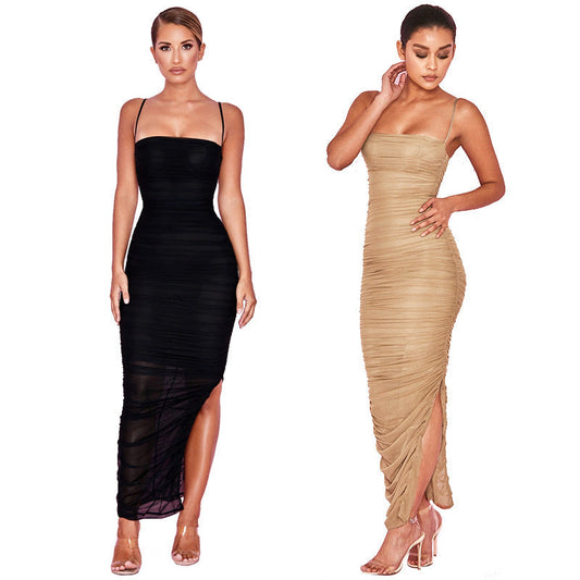 Sexy Split Front Pleated Long Party Dresses-Dresses-Free Shipping at meselling99