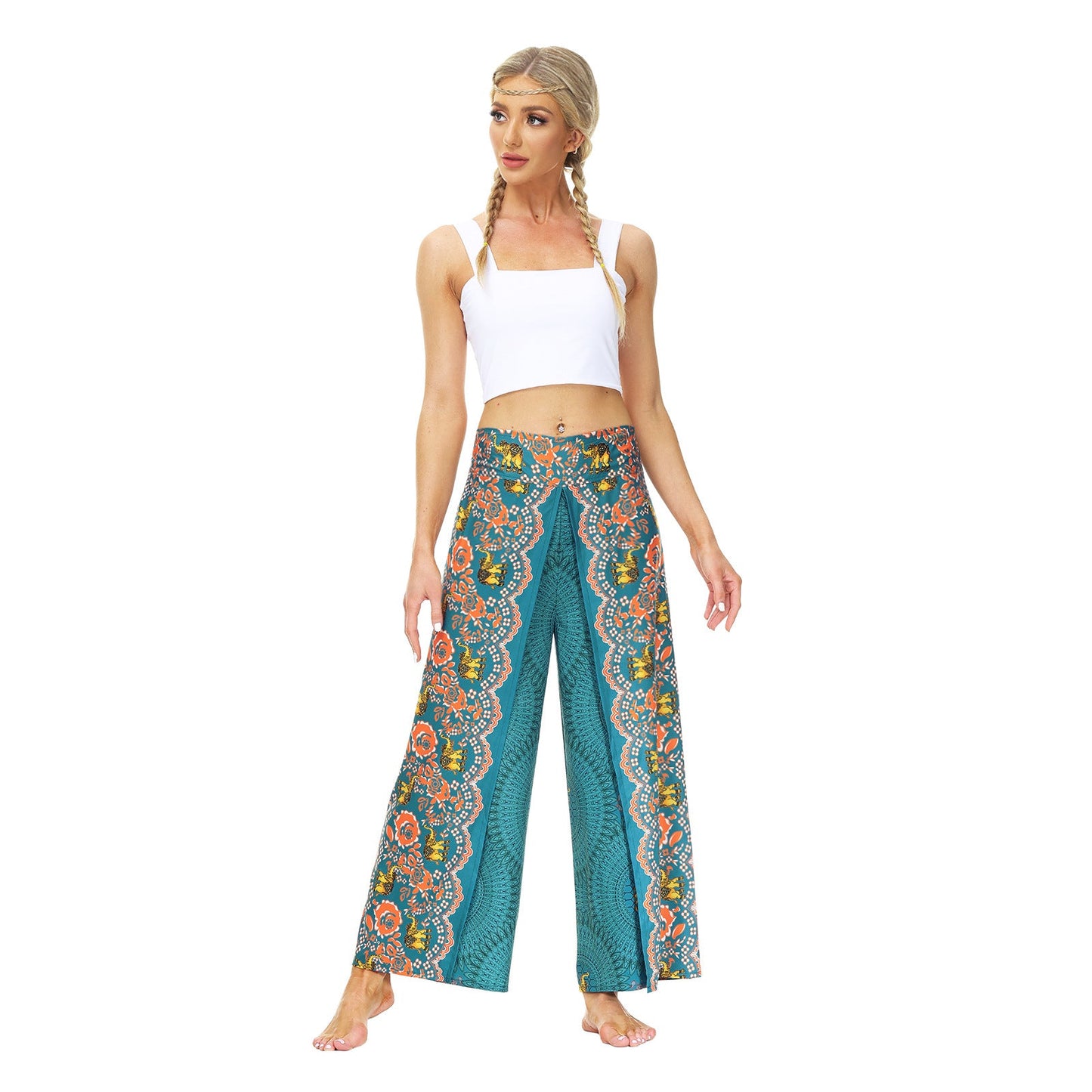 Casual Floral Print Women Yoga Loose Pants-Pants-YEA057-SM-Free Shipping at meselling99