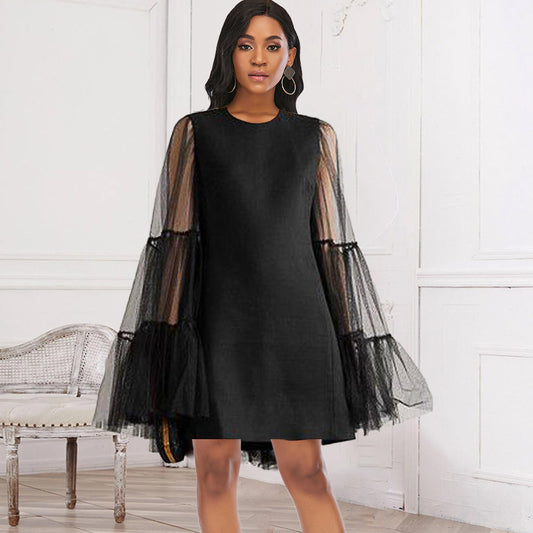 Black See Through Net Ruffled Mini Dresses-MiniDresses-Free Shipping at meselling99