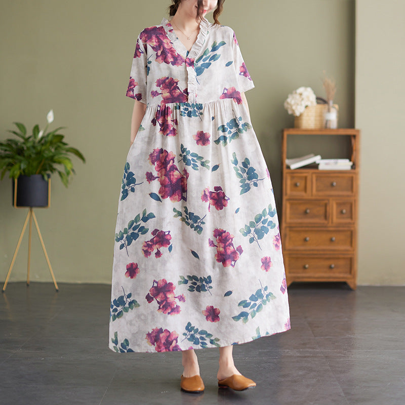 Women Summer Linen Plus Sizes Long Cozy Dresses-Dresses-Free Shipping at meselling99