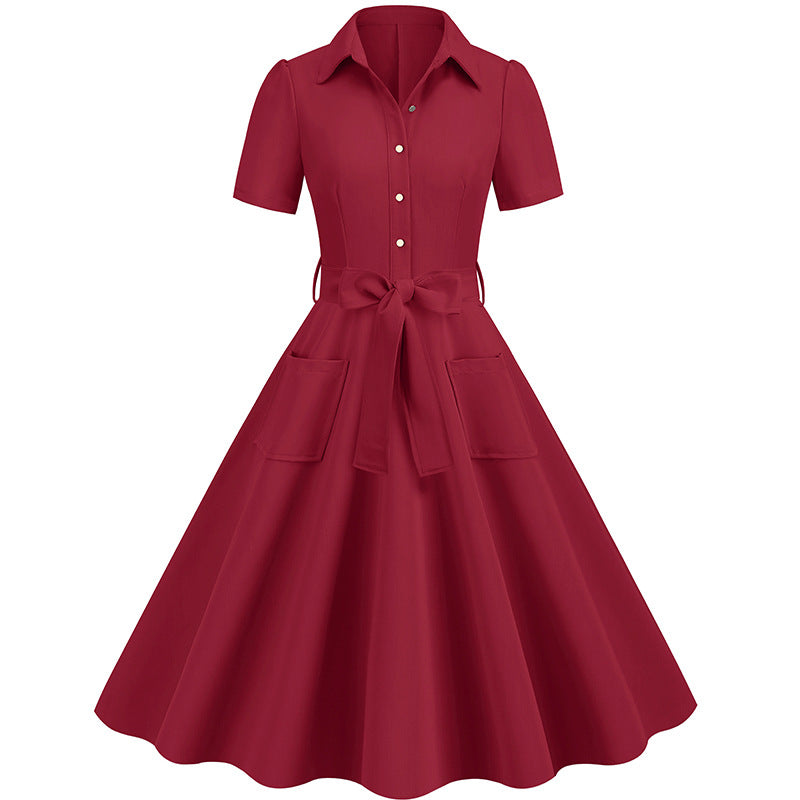 Elegant Short Sleeves Ball Dresses with Belt-Dresses-Red-S-Free Shipping at meselling99