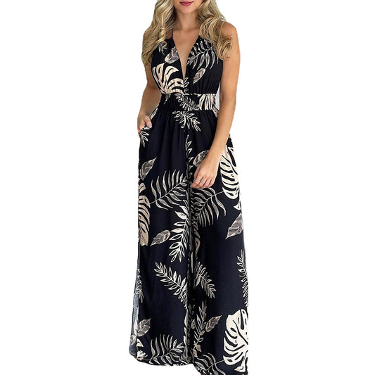 Sexy Floral Print Halter Women Jumpsuits-Jumpsuits & Rompers-Free Shipping at meselling99