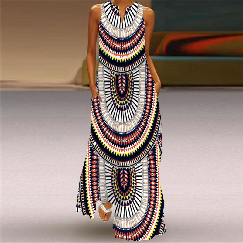 Summer V Neck Sleeveless Bohemian Dresses-Dresses-VLCQ-57-S-Free Shipping at meselling99