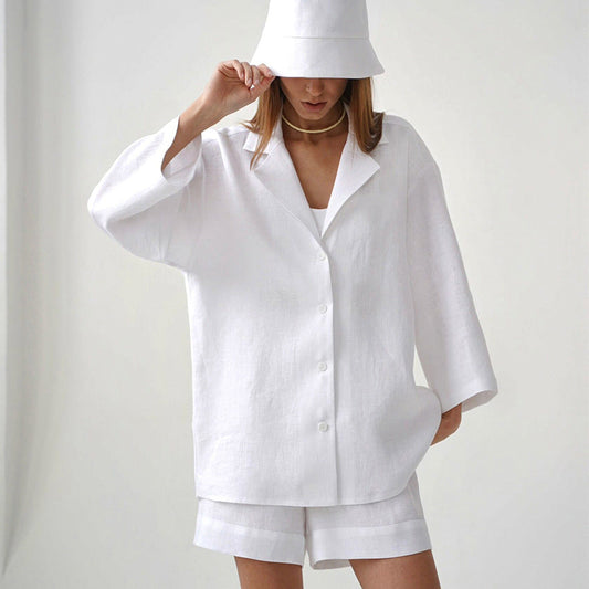 Summer Cotton Long Sleeves Shirts and Shorts Suits-Suits-Free Shipping at meselling99