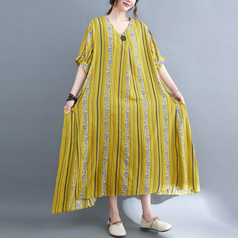 Summer Linen Plus Sizes Women Long Dresses-Dresses-Yellow-One Size-Free Shipping at meselling99