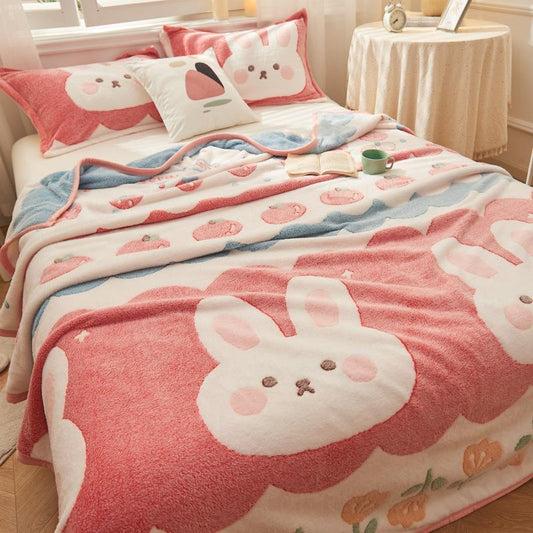 3D Rabbit Strawberry Design Fleece Blanket Sheet-Bedding-Free Shipping at meselling99