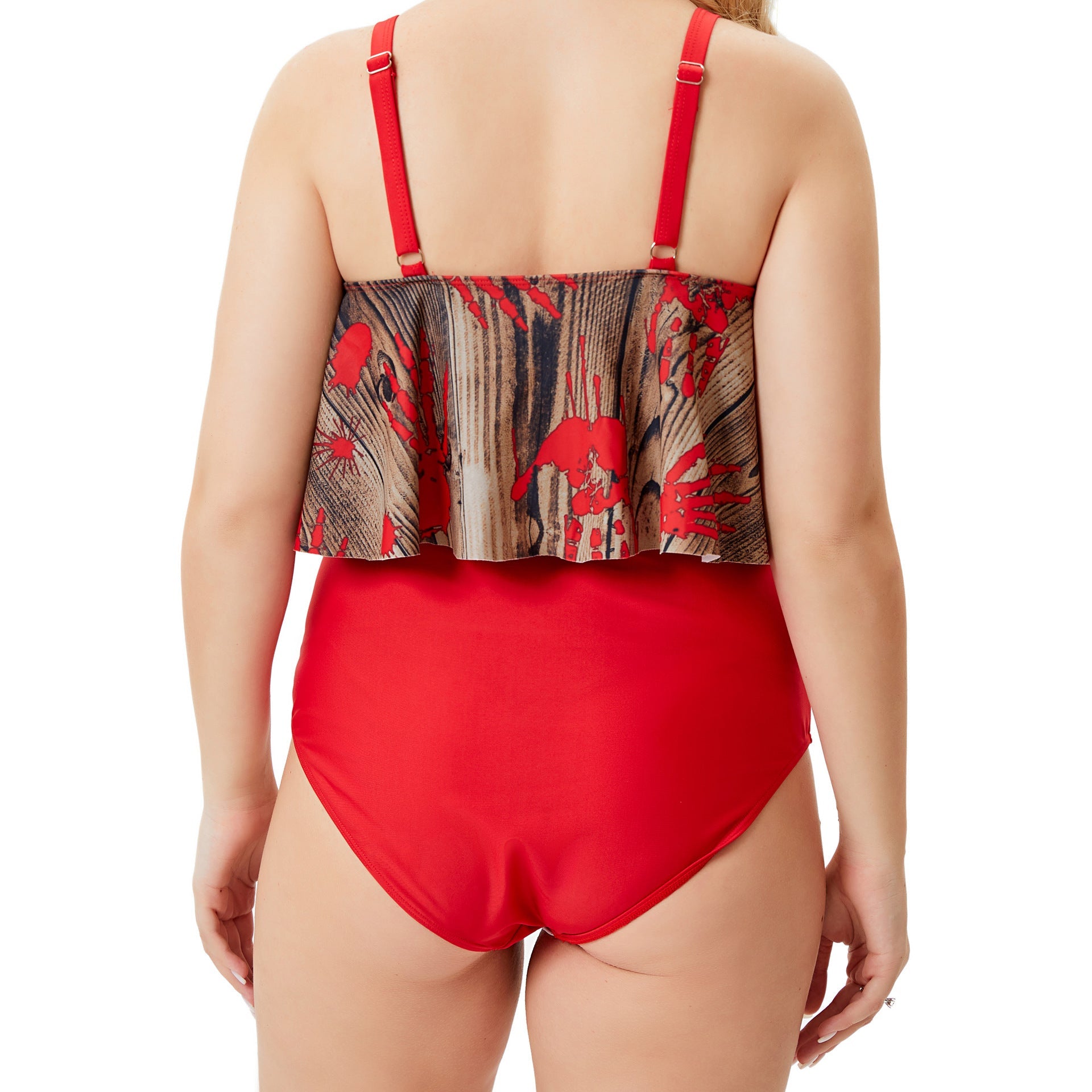 Red Ruffled Red Two Pieces Plus Sizes Summer Swimsuits-Swimwear-Free Shipping at meselling99