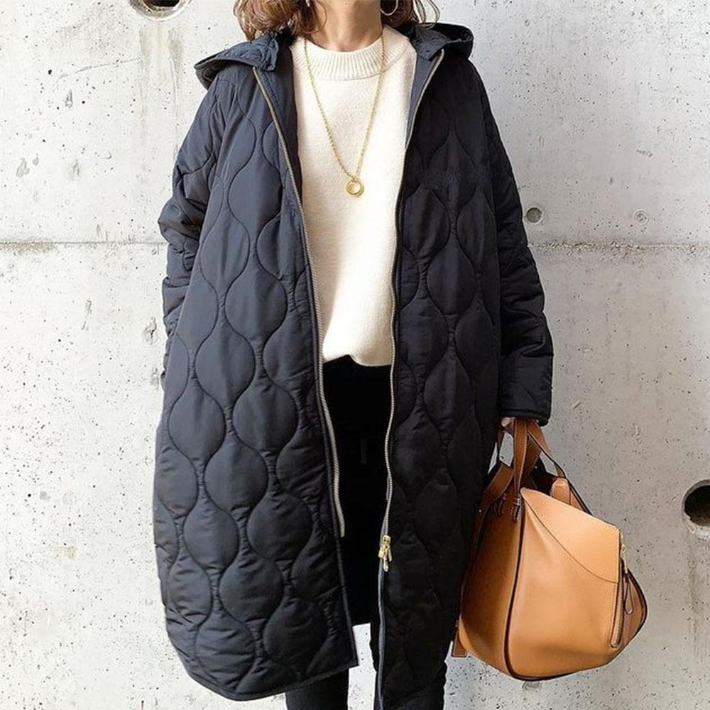 Black Rhombus Winter Overcoat for Women-Outerwear-Black-Length-95cm-Free Shipping at meselling99