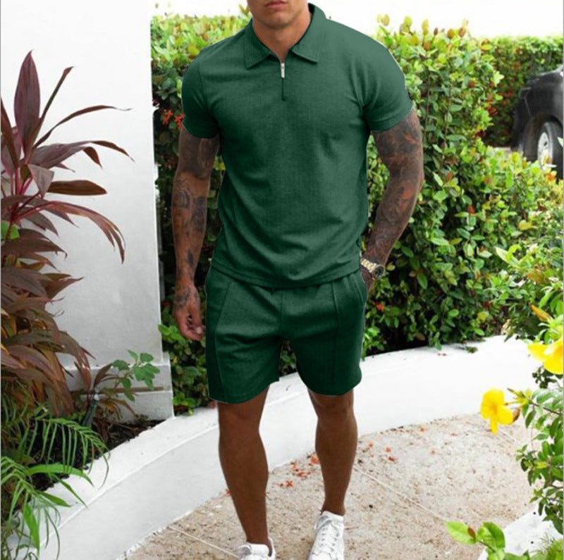 Casual Men's Short Sleeves T Shirts and Shorts Suits-Suits-Green-S-Free Shipping at meselling99