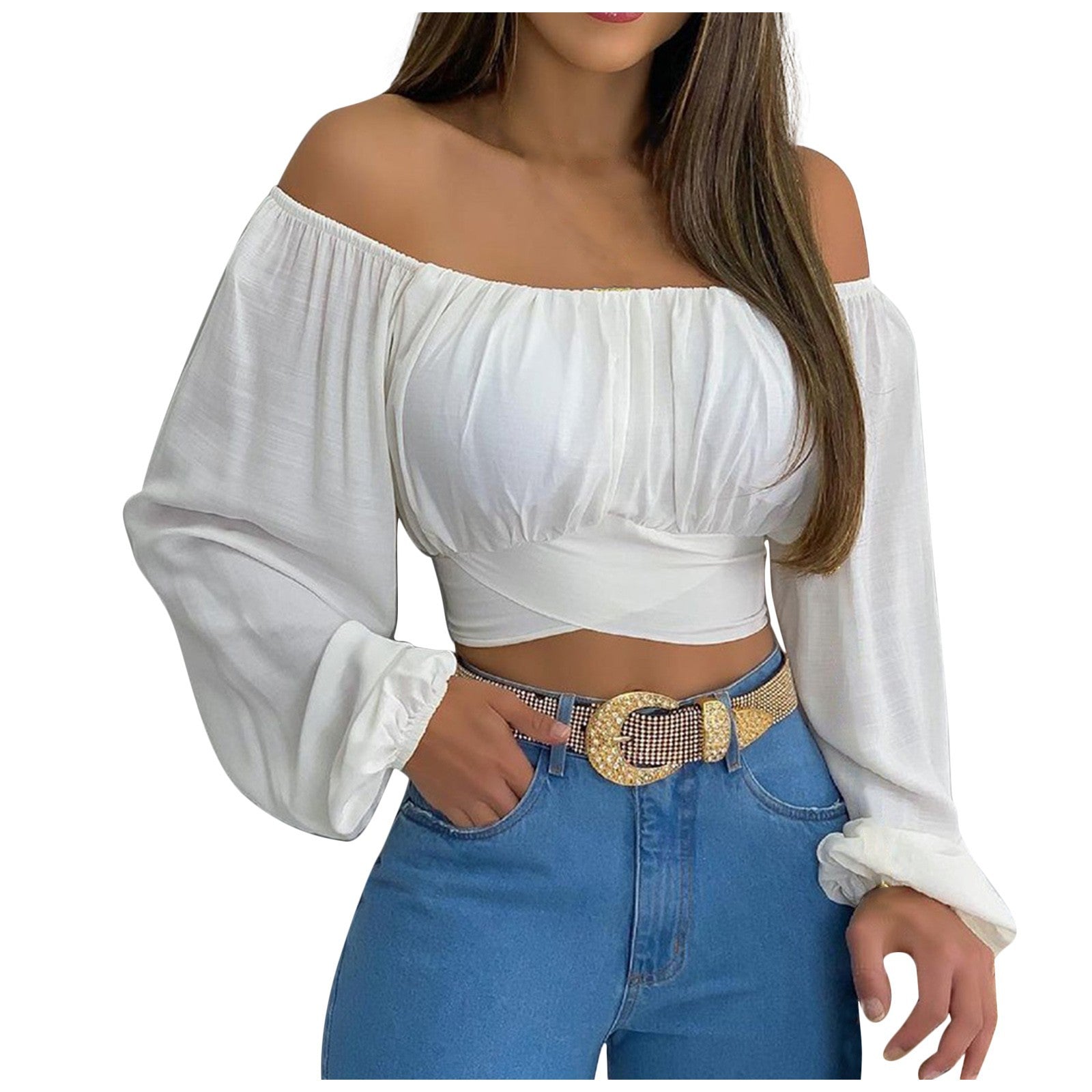 Sexy Off The Shoulder Midriff Baring Summer Short Tops-Shirts & Tops-White-S-Free Shipping at meselling99