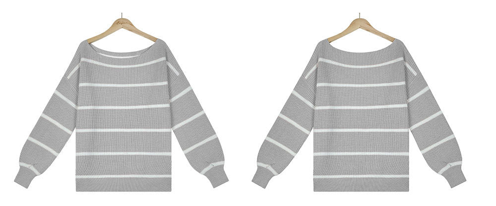 Women Off The Shoulder Striped Knitted Pullover Sweaters-Shirts & Tops-Free Shipping at meselling99