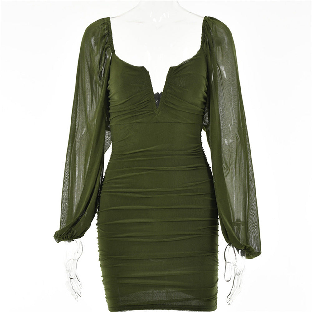 Sexy V Neck Summer Backless Mini Dresses-Dresses-Army Green-S-Free Shipping at meselling99