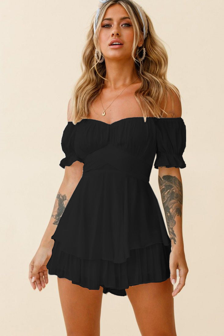 Sexy Off The Shoulder Bandage Short Jumpsuits-Dresses-Black-S-Free Shipping at meselling99