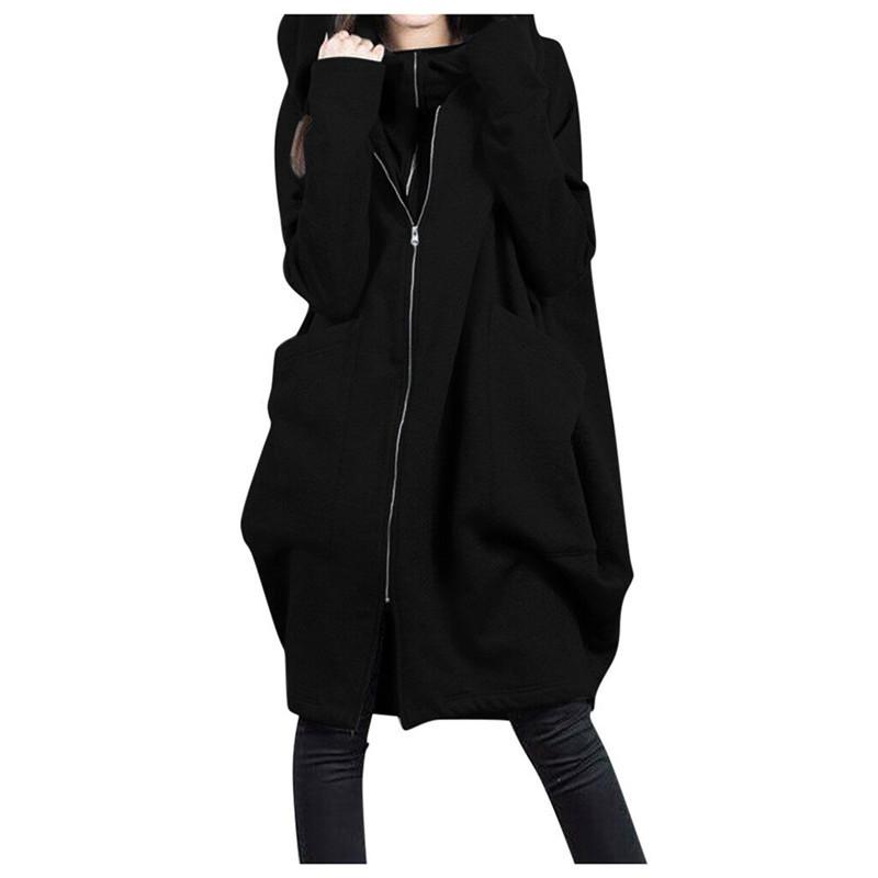 Casual Women Winter Zipper Hoodies Overcoat-Black-S-Free Shipping at meselling99