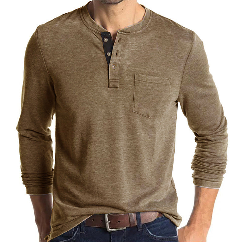 Casual Long Sleeves T Shirts for Men-Shirts & Tops-Khaki-S-Free Shipping at meselling99