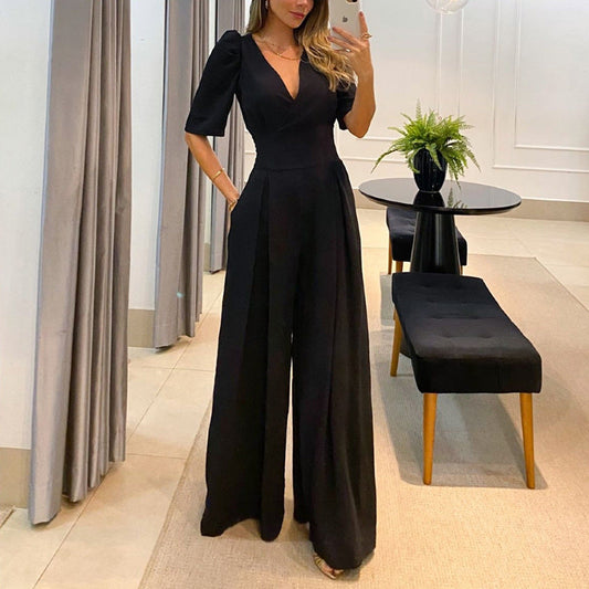 Elegant Belt High Waist Wide Legs Jumpsuits-Jumpsuits & Rompers-Free Shipping at meselling99