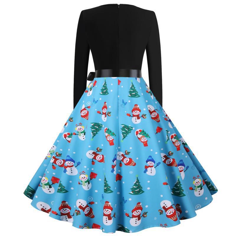 Blue Long Sleeves Snowman Christmas Dresses-Dresses-Free Shipping at meselling99
