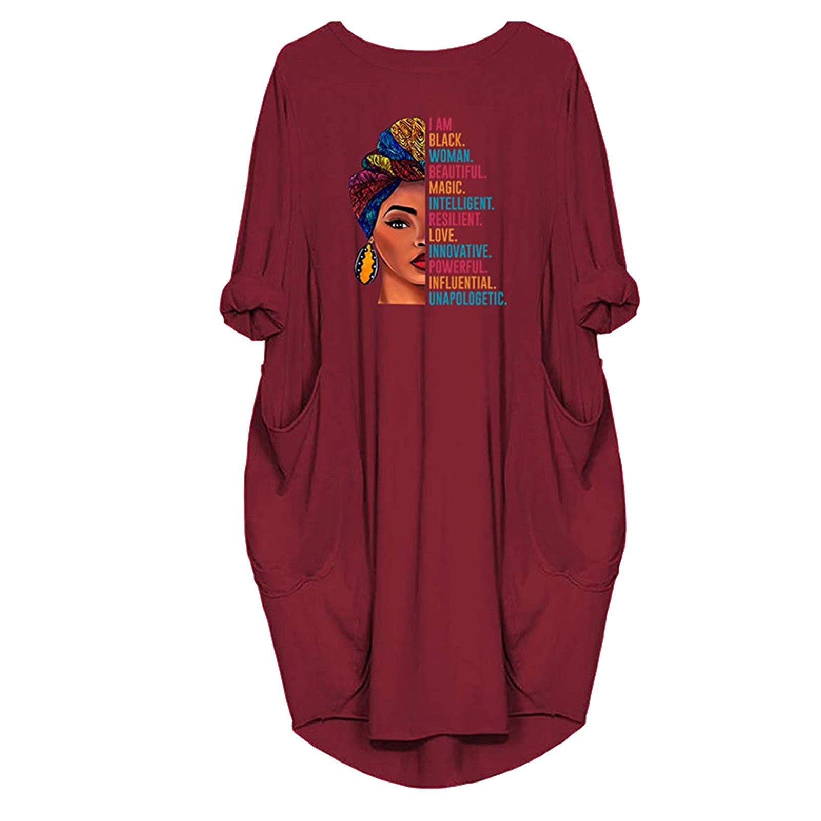 African Casual Round Neck Plus Sizes Top Blouses-Women Blouses-Wine Red-S-Free Shipping at meselling99