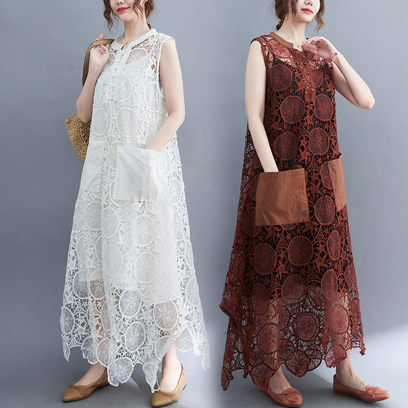 Vintage Lace Embroidery Sleeveless Two Pieces Dresses-Dresses-Free Shipping at meselling99