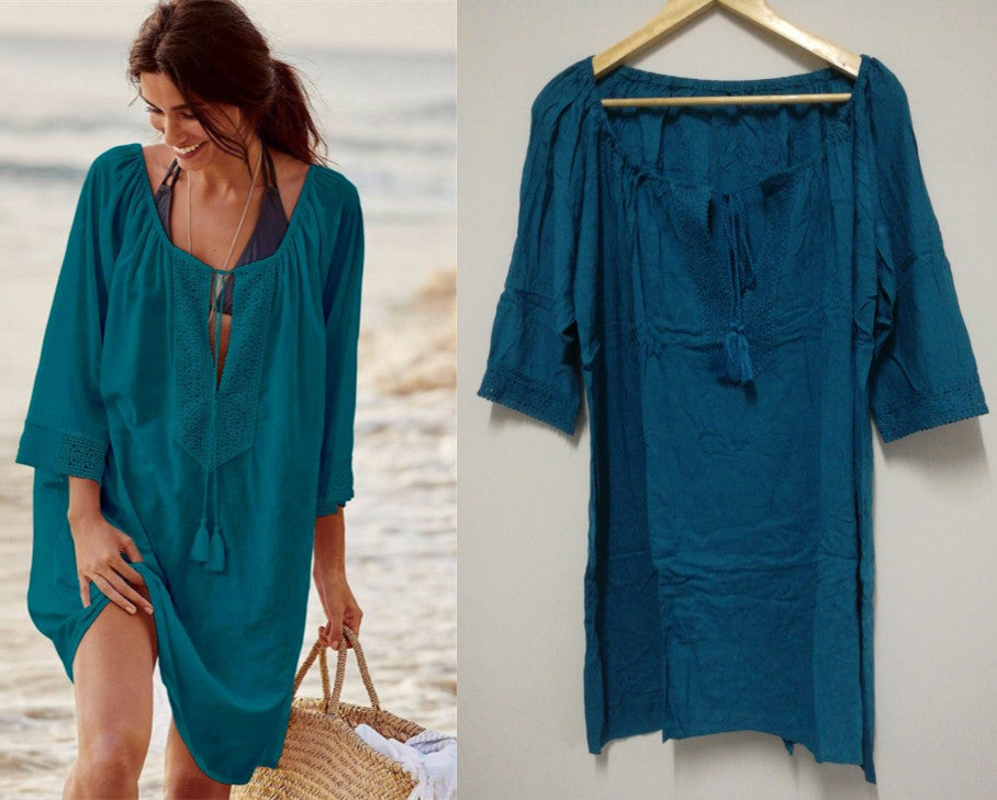 Casual Lace Design Summer Holiday Bikini Cover Ups-Blue-One Size-Free Shipping at meselling99