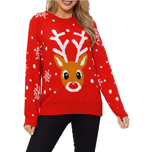 Red Christmas Elk Women Knitted Sweaters for Winter-Shirts & Tops-Red-S-Free Shipping at meselling99