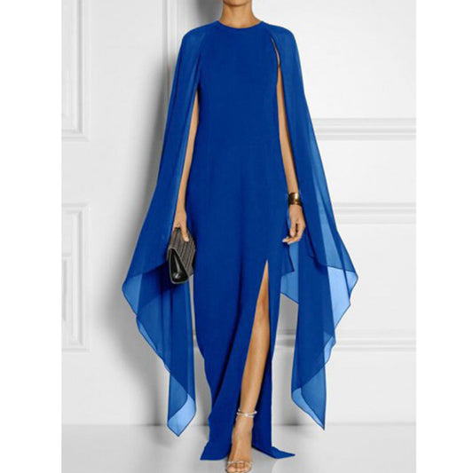 Fashion Chiffon Irregular Cape Dresses-Dresses-Blue-S-Free Shipping at meselling99