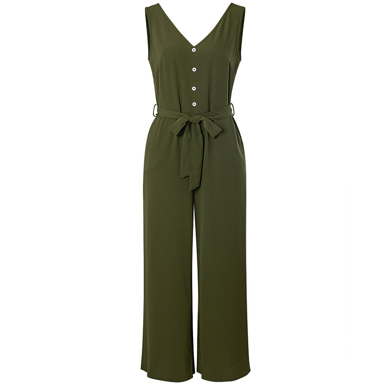 Sexy Cuasual Women Jumpsuits with Belt-Army Green-S-Free Shipping at meselling99