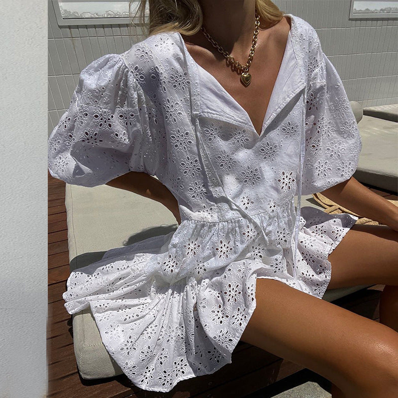 Summer Half Sleeves Mini Dresses-Dresses-White-S-Free Shipping at meselling99