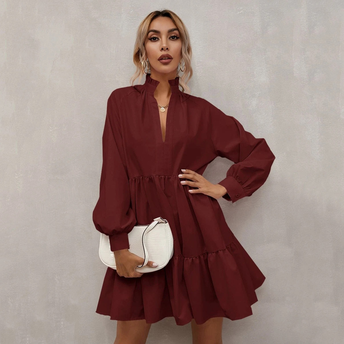 Casual Long Sleeves Daily Dresses-Dresses-Red-XS-Free Shipping at meselling99