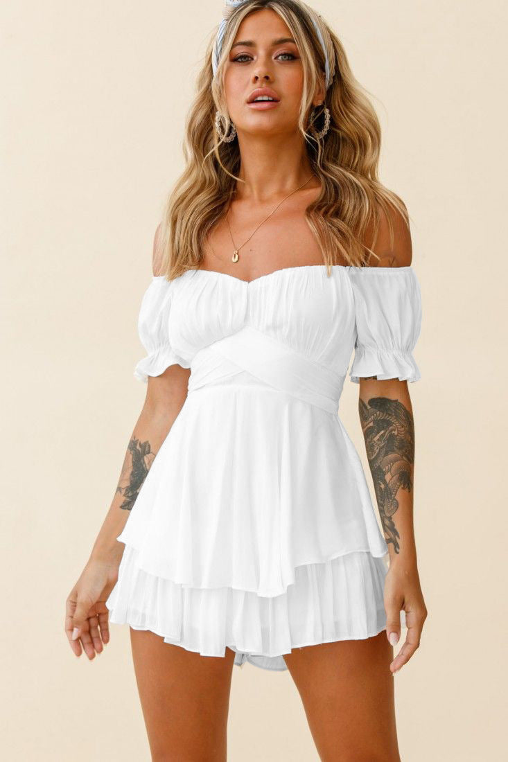 Sexy Off The Shoulder Bandage Short Jumpsuits-Dresses-White-S-Free Shipping at meselling99