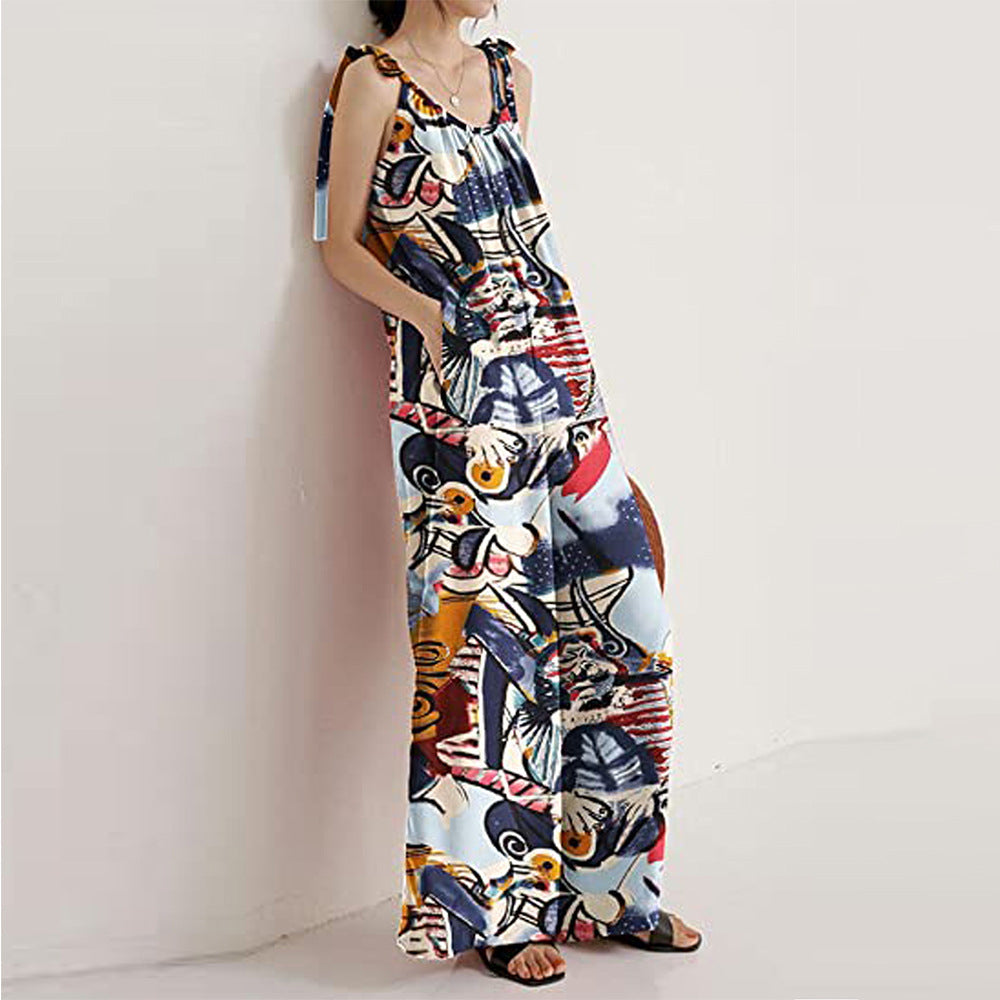 Casual Floral Print Summer Long Jumpsuits-Jumpsuits & Rompers-Free Shipping at meselling99