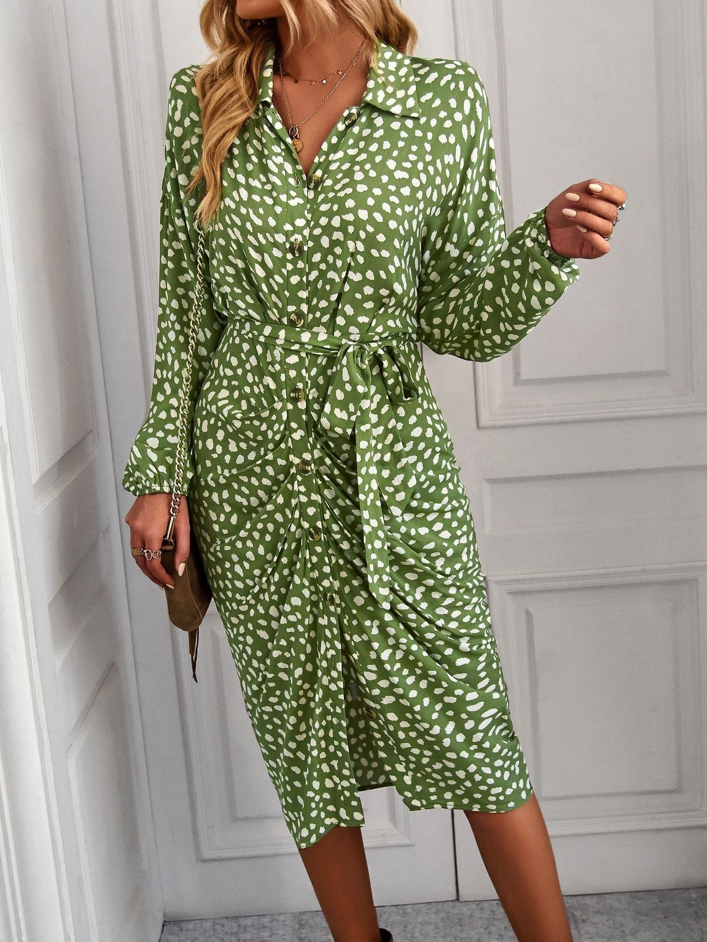Designed Floral Print Summer Shirts Dresses-Dresses-Green-S-Free Shipping at meselling99