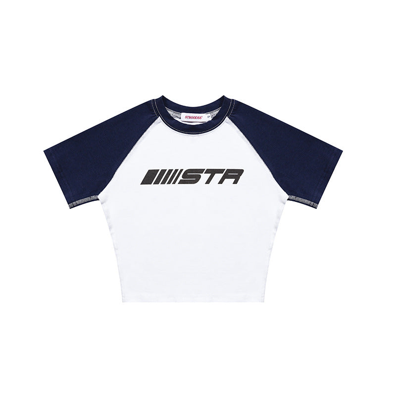 Summer Cotton Short Sleeves Midriff Baring T Shirts-Shirts & Tops-Blue White-S-Free Shipping at meselling99