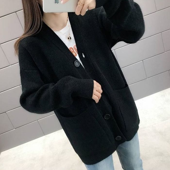Casual Winter Women Knitted Cardigan Sweaters-Shirts & Tops-Black-One Size-Free Shipping at meselling99