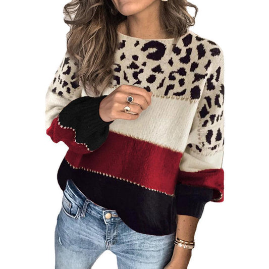 Casual Contrast Round Neck Women Sweaters-Shirts & Tops-Free Shipping at meselling99