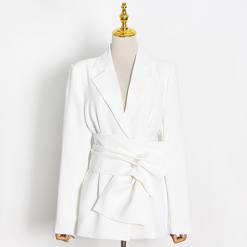 Luxury classsy white blazers with Belt-White-S-Free Shipping at meselling99