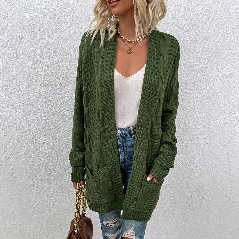 Fashion Twist Design Knitted Long Cardigan Sweaters-Shirts & Tops-Green-S-Free Shipping at meselling99