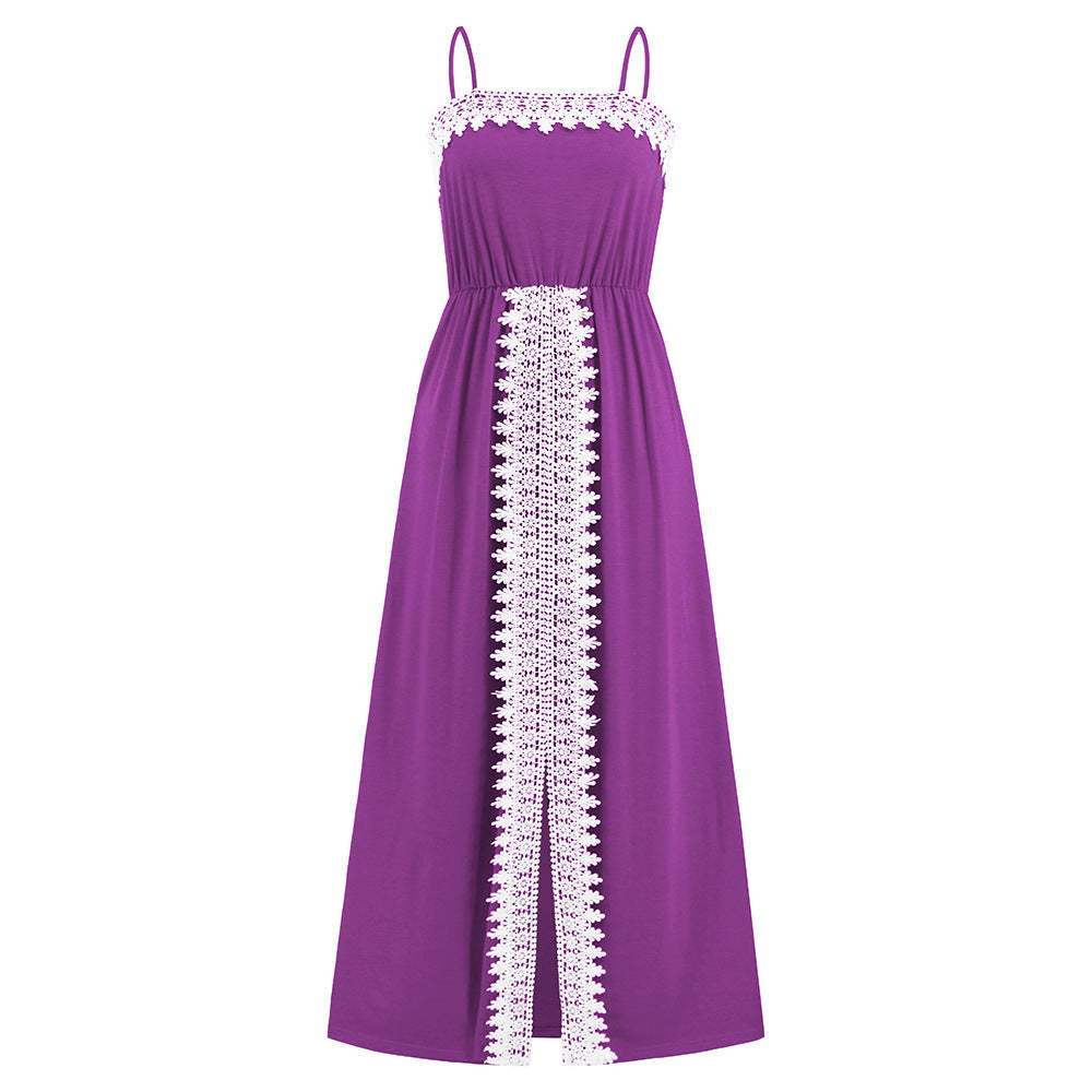 Elegant Lace Trim Summer Long Dresses-Dresses-LQ613-zi-S-Free Shipping at meselling99