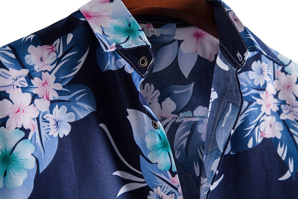 Blue Floral Print Men's Summer Short Sleeves T Shirts-Shirts & Tops-Free Shipping at meselling99