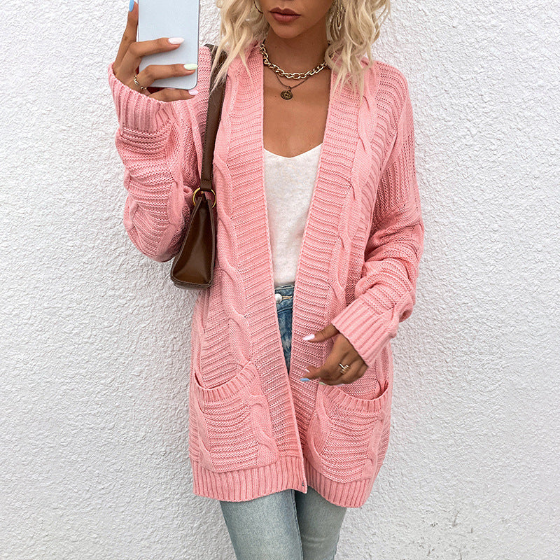 Fashion Twist Design Knitted Long Cardigan Sweaters-Shirts & Tops-Pink-S-Free Shipping at meselling99