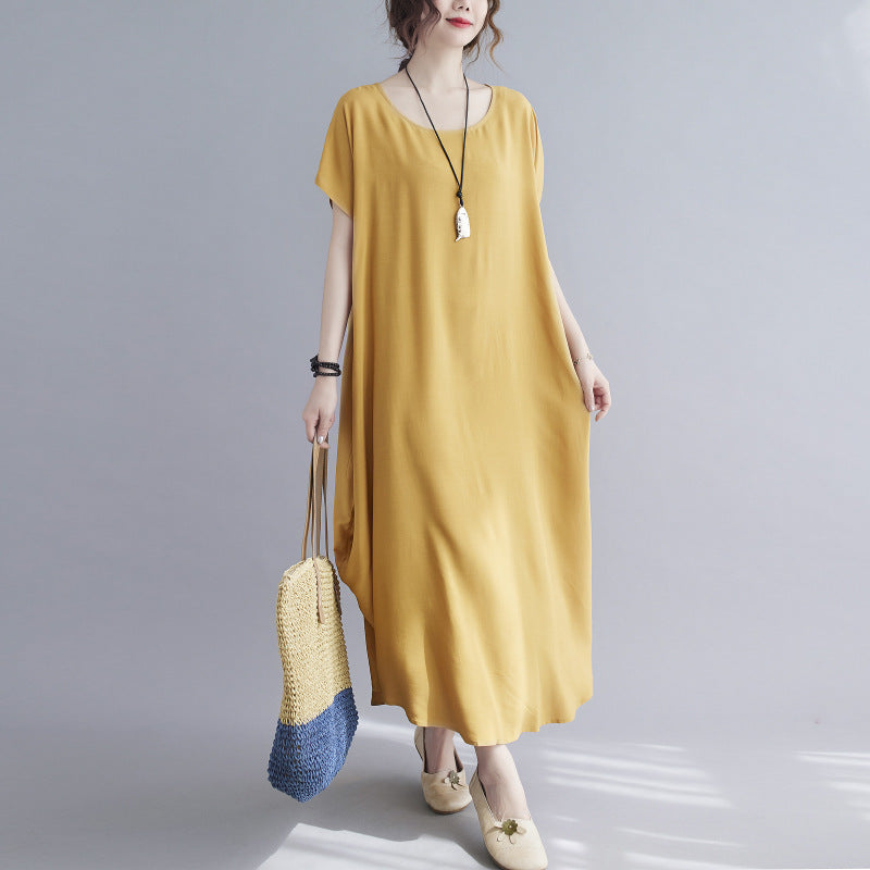 Summer Simple Design Long Cozy Dresses-Dresses-Yellow-One Size (45-75KG)-Free Shipping at meselling99