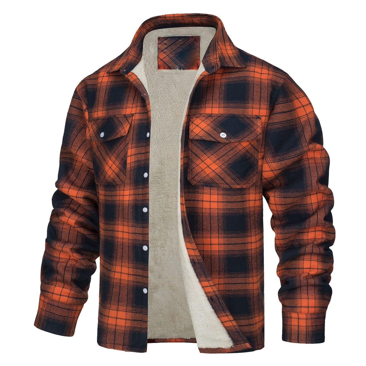 Casual Long Sleeves Thicken Shirts Jackets for Men-Orange-S-Free Shipping at meselling99