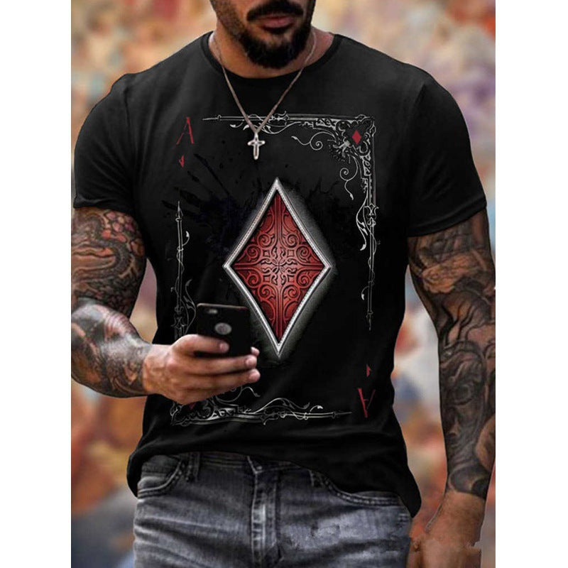 Summer 3D Poker Design Casual Short Sleeves T Shirts-Men T Shirts-Black-M-Free Shipping at meselling99