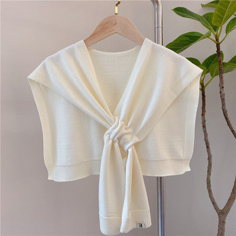 Fashion Women Crisscross Knttted Cape-Shirts & Tops-White-45*90cm-Free Shipping at meselling99
