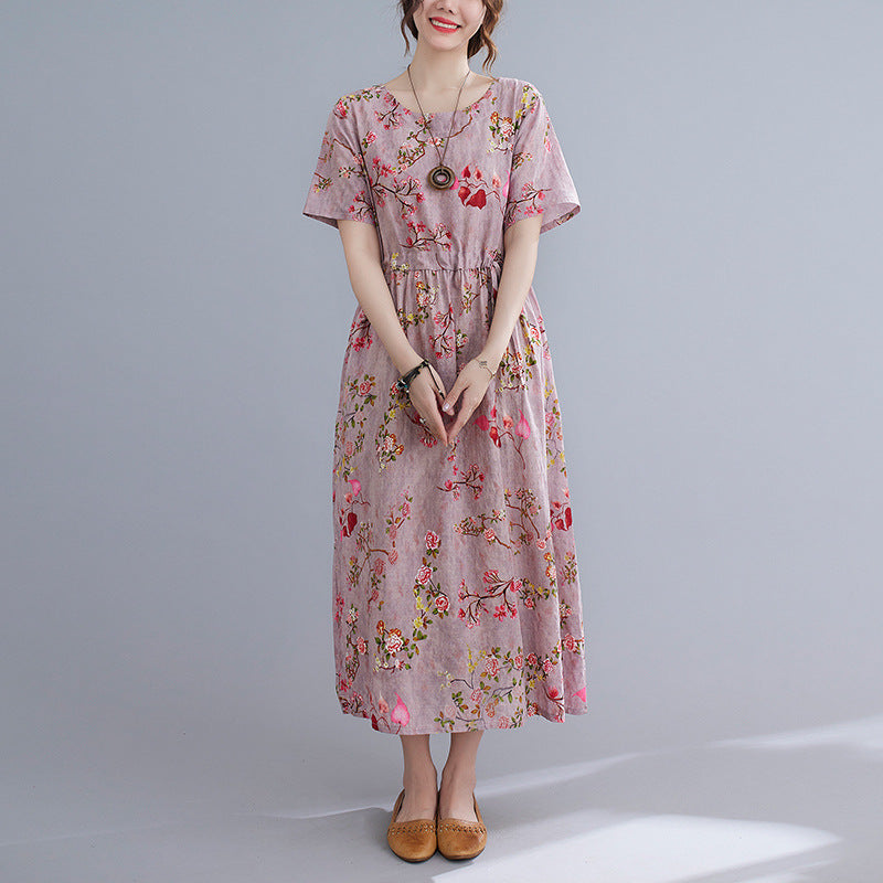 Ethinc Line Summer Half Sleeves Women Long Dresses-Dresses-Pink（896）-M-Free Shipping at meselling99