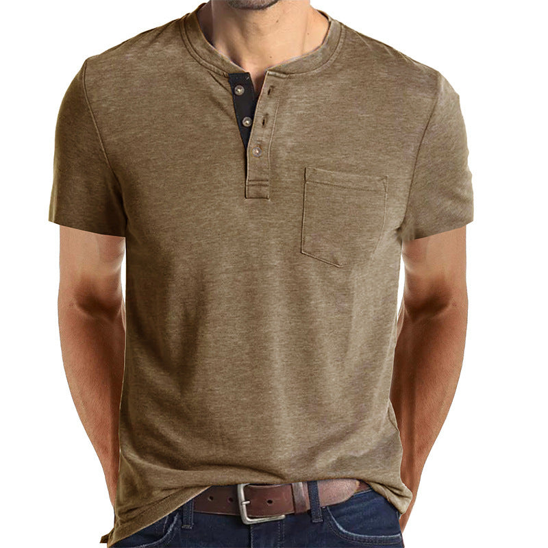 Casual Summer Short Sleeves Men T Shirts-Shirts-Khaki-S-Free Shipping at meselling99